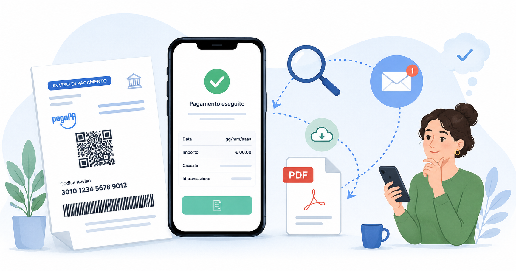 Recupero di una ricevuta pagoPA attraverso app, e-mail e documento PDF
